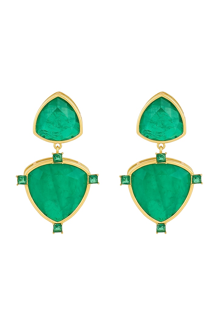 Gold Plated Emerald Stone & CZ Drop Earrings by Isharya at Pernia's Pop Up Shop
