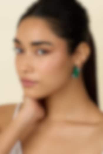 Gold Plated Green Doublet Stone & CZ Flame Stud Earrings by Isharya at Pernia's Pop Up Shop