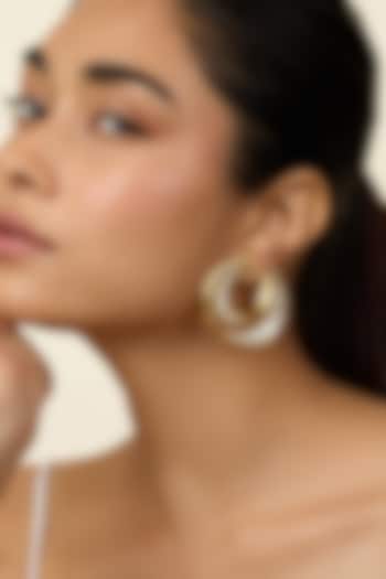 Gold Plated Mirror Orange Peel Double Hoop Earrings by Isharya at Pernia's Pop Up Shop