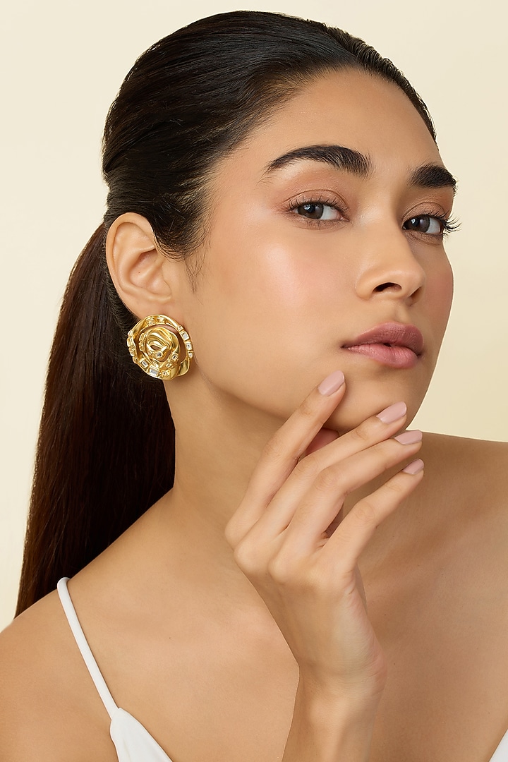 Gold Plated Mirror Rose Stud Earrings by Isharya at Pernia's Pop Up Shop