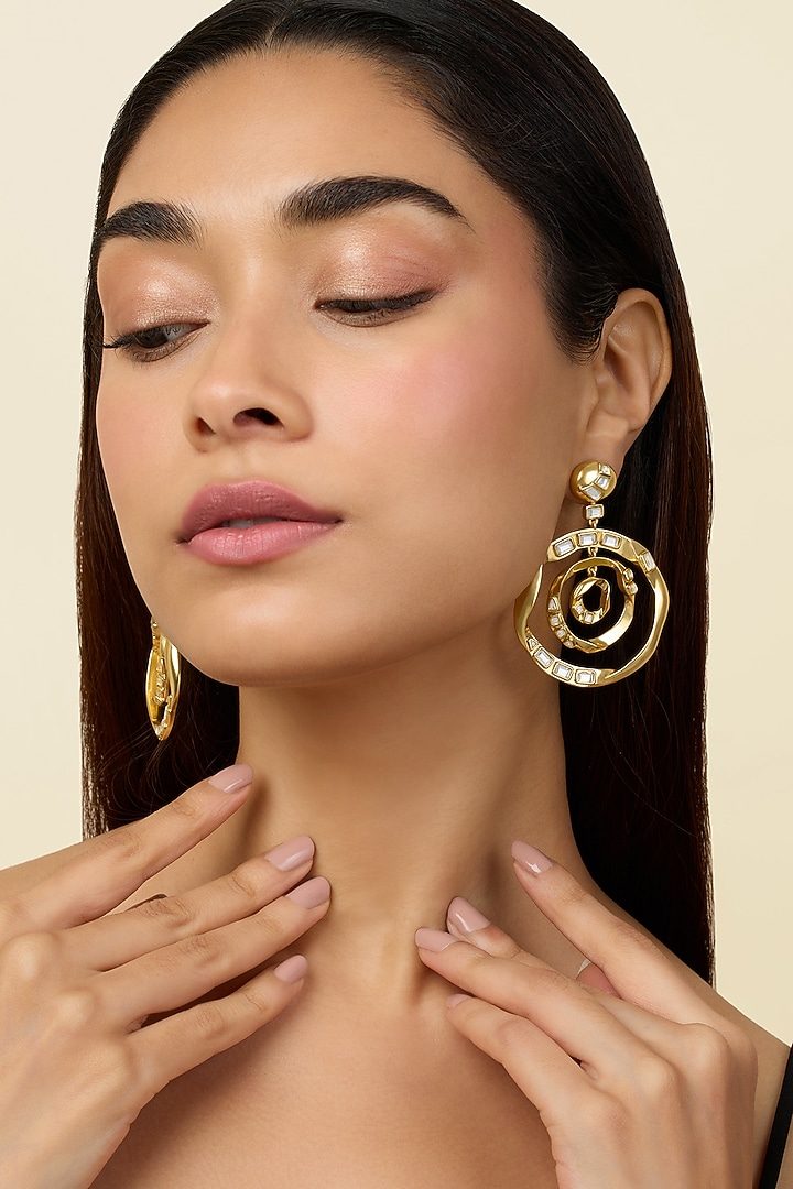 Gold Plated Mirror Dangler Earrings by Isharya at Pernia's Pop Up Shop