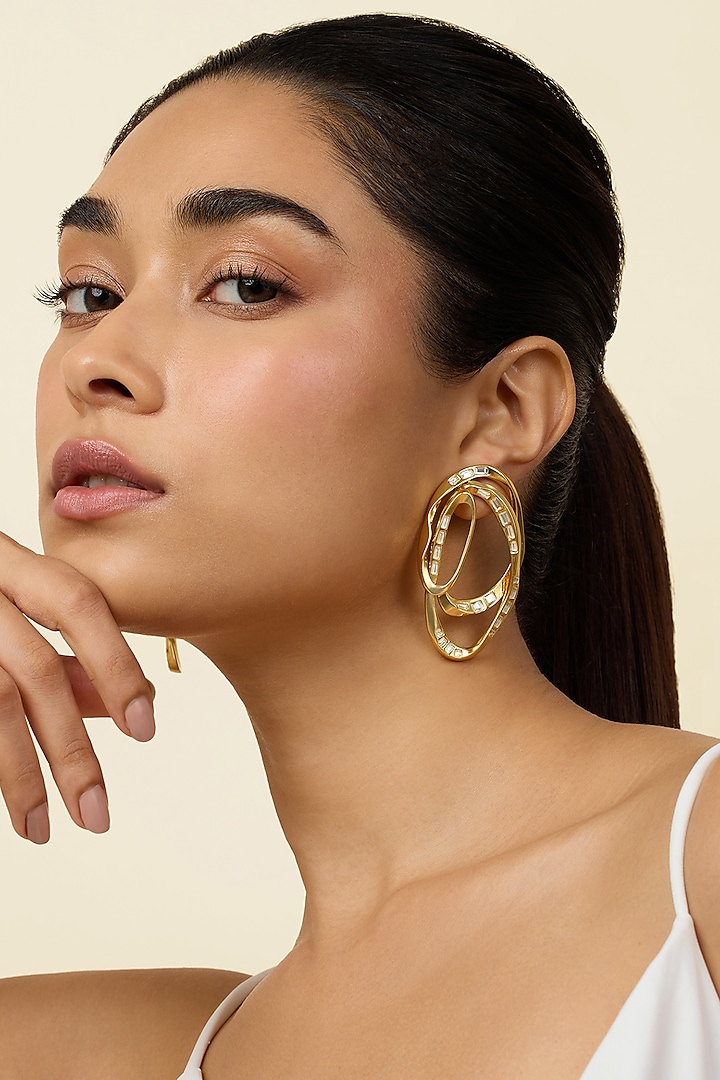 Gold Plated Mirror Stud Earrings by Isharya