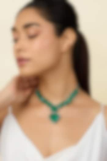 Gold Plated Green Doublet Stone & CZ Collar Necklace by Isharya