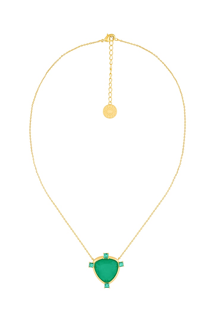 Gold Plated Green Doublet Stone & CZ Layered Pendant Necklace by Isharya