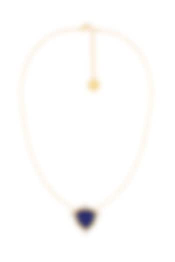 Gold Plated Blue Doublet Stone & CZ Layered Pendant Necklace by Isharya