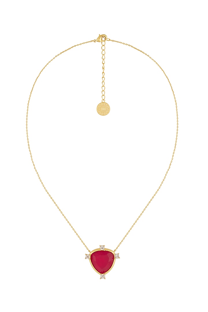 Gold Plated Red Doublet Stone & CZ Layered Pendant Necklace by Isharya