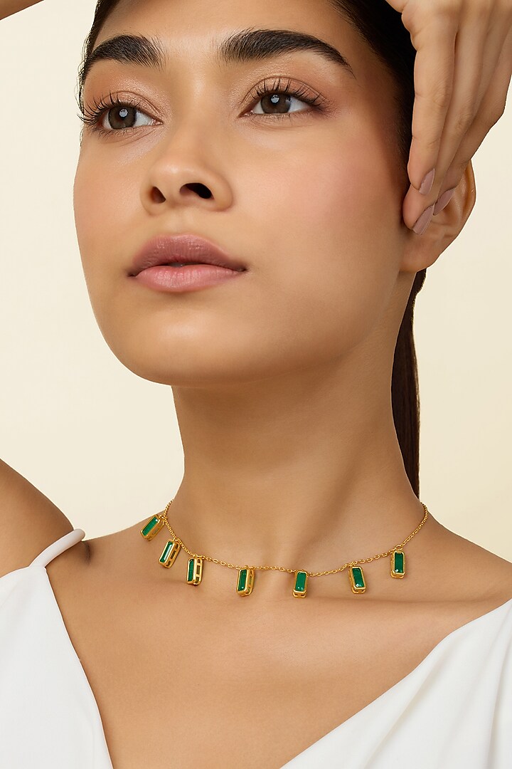 Gold Plated Green Doublet Stone Choker Necklace by Isharya