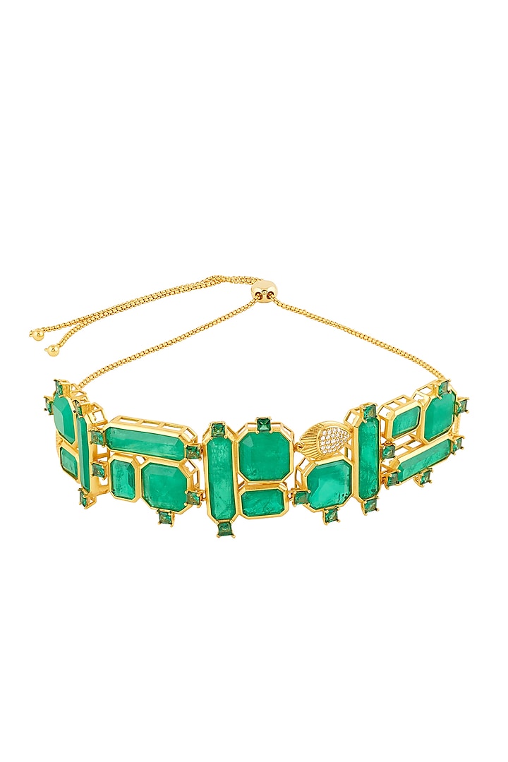 Gold Plated Green Doublet Stone & CZ Choker Necklace by Isharya