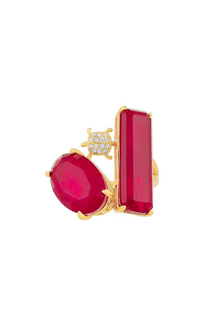 Gold Plated Red Doublet Stone & Amethyst Rosette Ring by Isharya at Pernia's Pop Up Shop