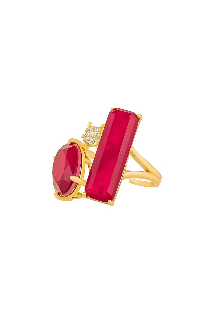 Gold Plated Red Doublet Stone & Amethyst Rosette Ring by Isharya at Pernia's Pop Up Shop