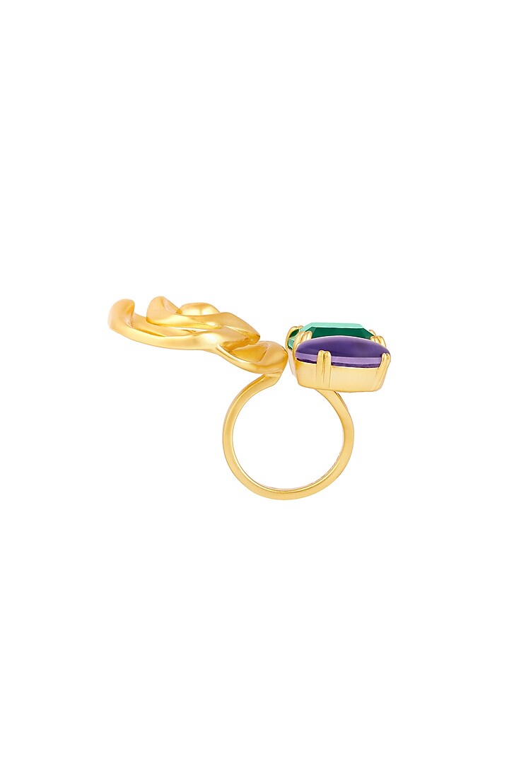 Gold Plated Green Doublet Stone & Purple CZ Rose Ring by Isharya at Pernia's Pop Up Shop