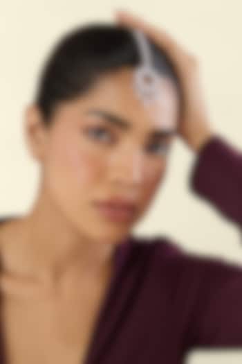 White Rhodium Finish Crystal Zirconia Maangtikka by Isharya at Pernia's Pop Up Shop