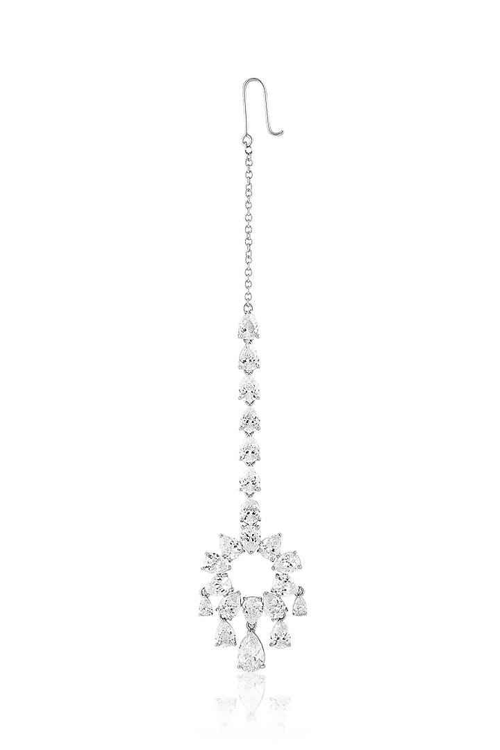 White Rhodium Finish Crystal Zirconia Maangtikka by Isharya at Pernia's Pop Up Shop