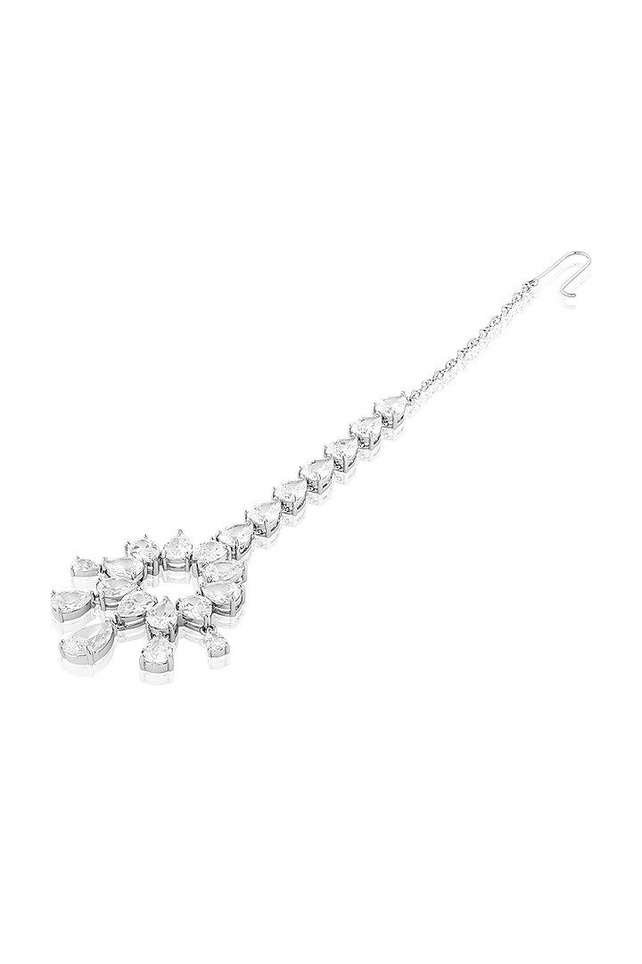White Rhodium Finish Crystal Zirconia Maangtikka by Isharya at Pernia's Pop Up Shop