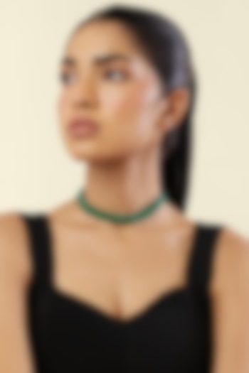White Rhodium Finish Emerald Doublet Choker Necklace by Isharya at Pernia's Pop Up Shop