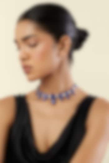 White Rhodium Finish Crystal Zirconia & Sapphire Stone Choker Necklace by Isharya at Pernia's Pop Up Shop