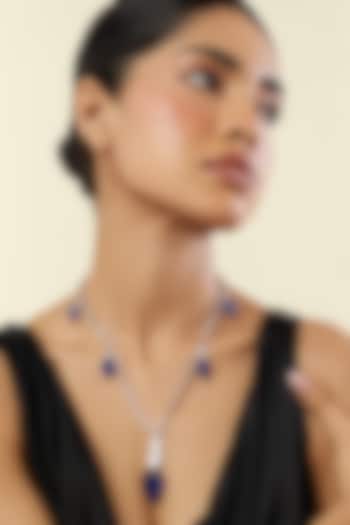 White Rhodium Finish Crystal Zirconia & Sapphire Long Necklace by Isharya at Pernia's Pop Up Shop