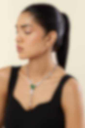 White Rhodium Finish Crystal Zirconia & Emerald Stone Y Necklace by Isharya at Pernia's Pop Up Shop