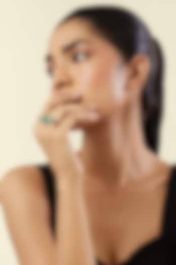 White Rhodium Finish Crystal Zirconia & Emerald Stone Two-Finger Ring by Isharya at Pernia's Pop Up Shop