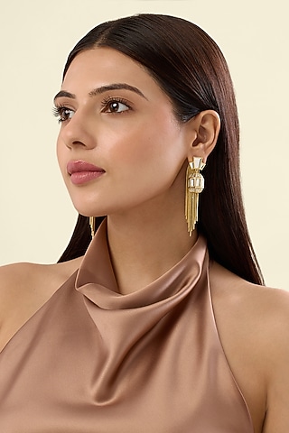 Gold Plated Mirror Tassel Earrings by Isharya