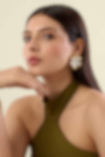 Gold Plated Orange Enameled Floral Stud Earrings by Isharya at Pernia's Pop Up Shop