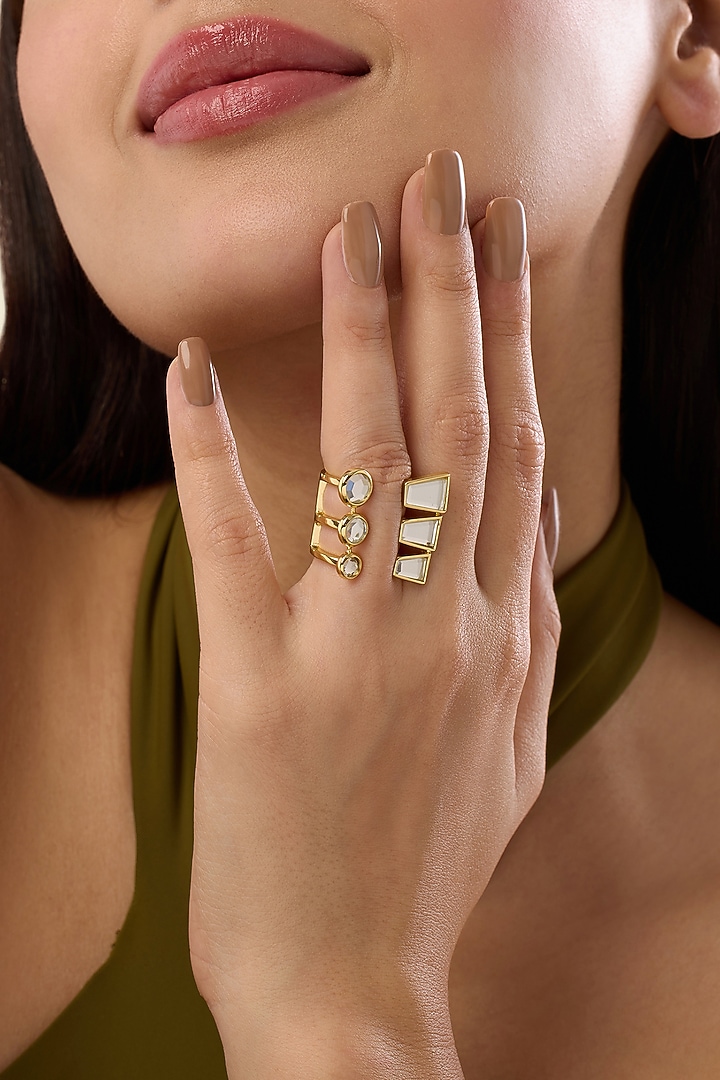 Gold Plated Mirror Front Open Ring by Isharya at Pernia's Pop Up Shop