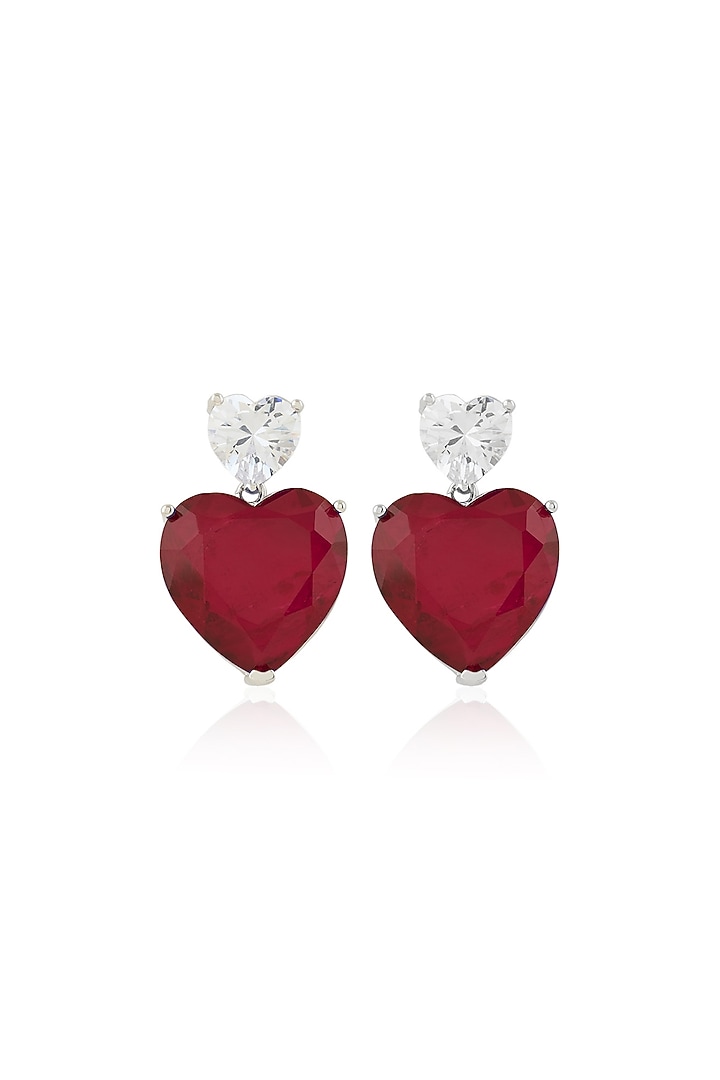 White Rhodium Finish Ruby Gemstone Stud Earrings by Isharya at Pernia's Pop Up Shop