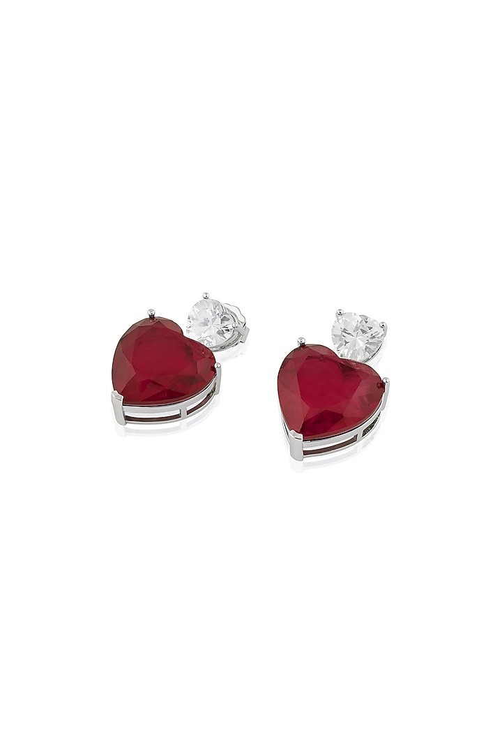White Rhodium Finish Ruby Gemstone Stud Earrings by Isharya at Pernia's Pop Up Shop
