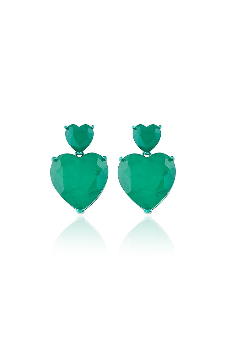 White Rhodium Finish Emerald Gemstone Stud Earrings by Isharya at Pernia's Pop Up Shop