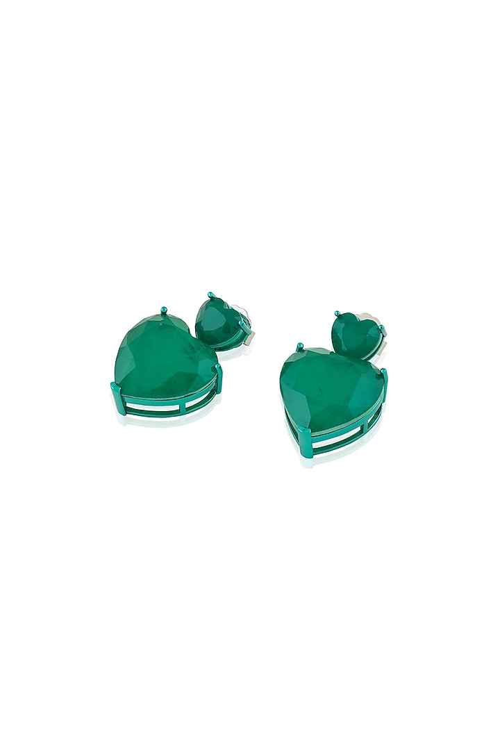 White Rhodium Finish Emerald Gemstone Stud Earrings by Isharya at Pernia's Pop Up Shop
