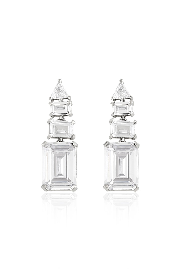 White Rhodium Finish Diamante Dangler Earrings by Isharya at Pernia's Pop Up Shop