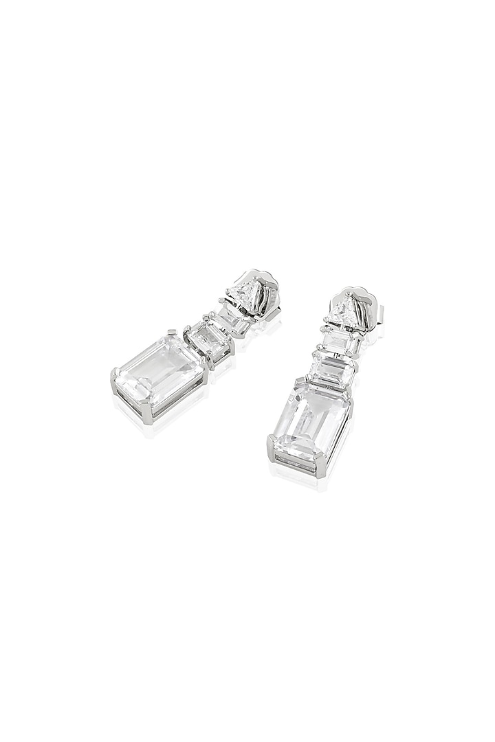 White Rhodium Finish Diamante Dangler Earrings by Isharya at Pernia's Pop Up Shop