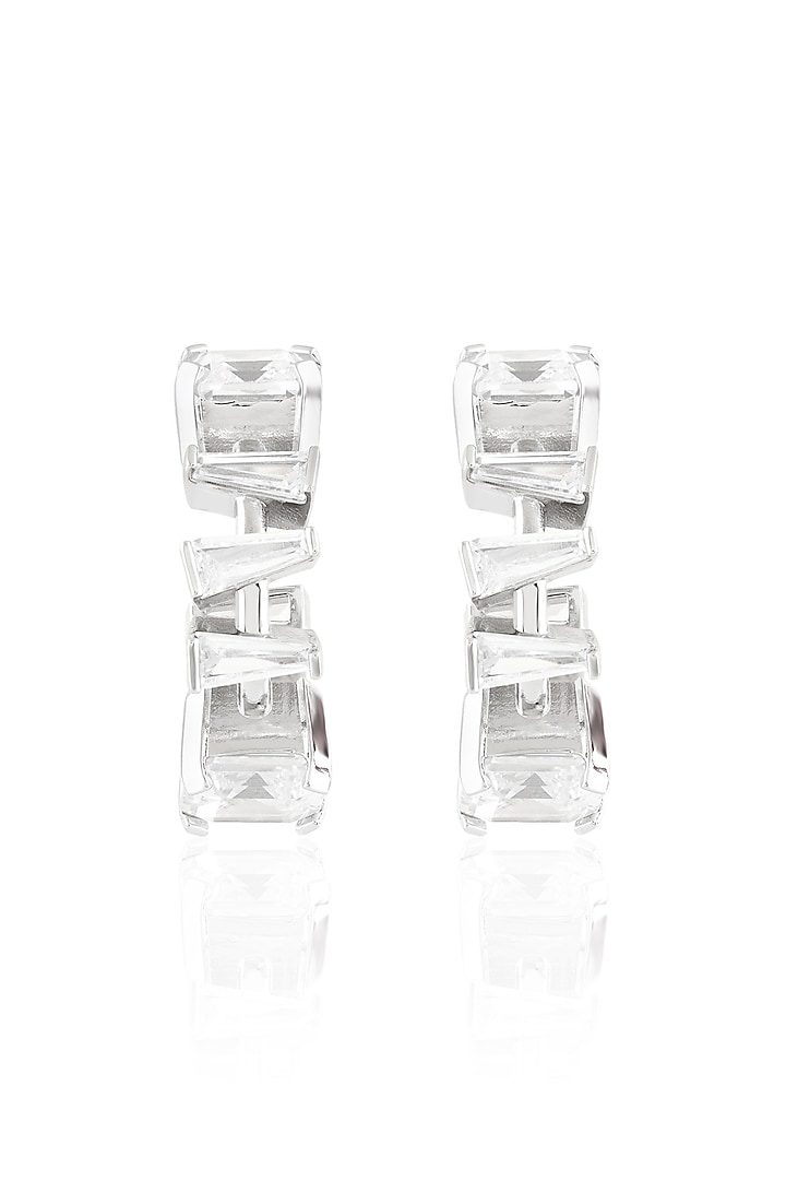 White Rhodium Finish Diamante Hoop Earrings by Isharya at Pernia's Pop Up Shop