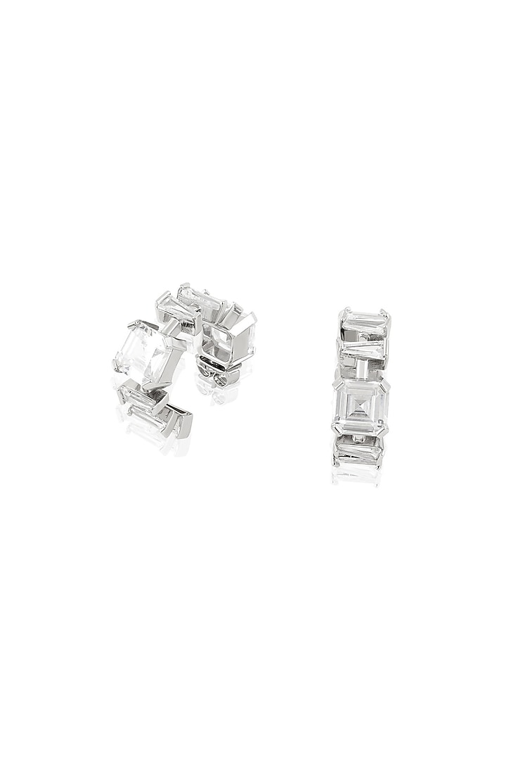 White Rhodium Finish Diamante Hoop Earrings by Isharya at Pernia's Pop Up Shop