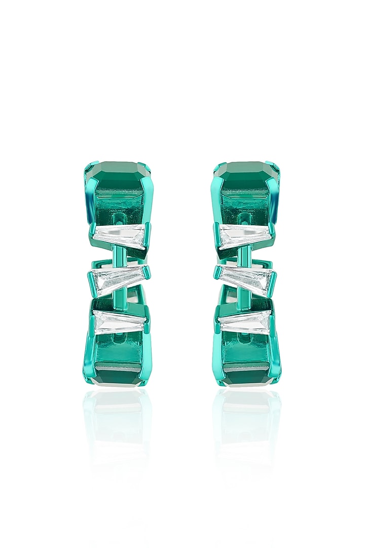 Green Finish Emerald Gemstone Hoop Earrings by Isharya at Pernia's Pop Up Shop