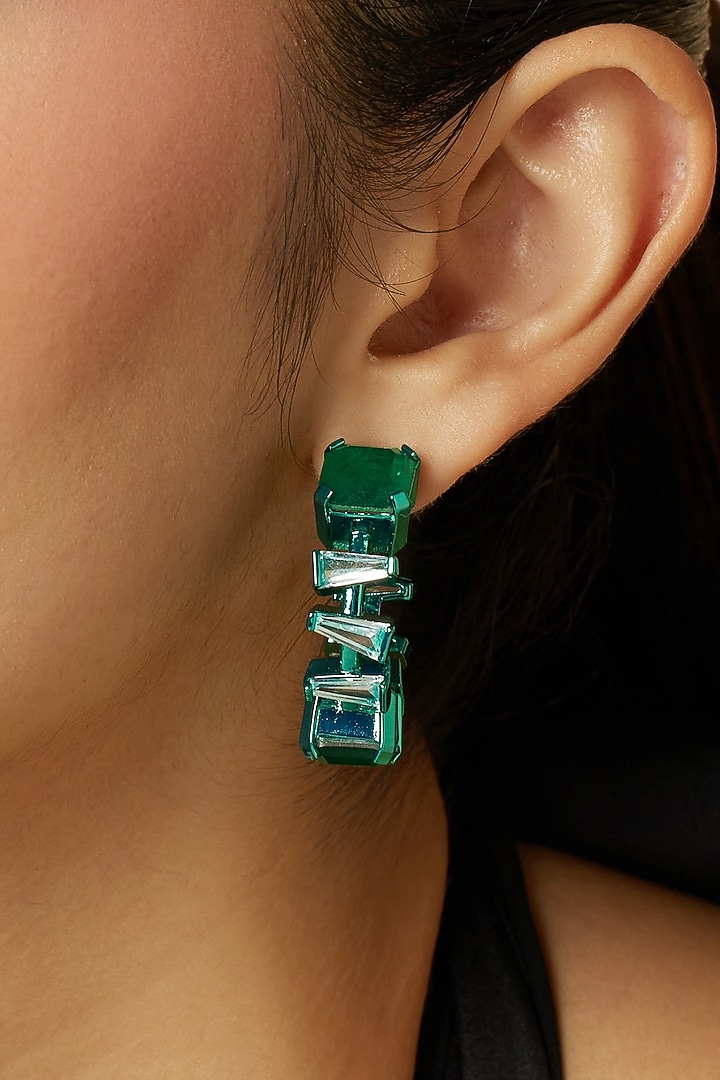 Green Finish Emerald Gemstone Hoop Earrings by Isharya at Pernia's Pop Up Shop