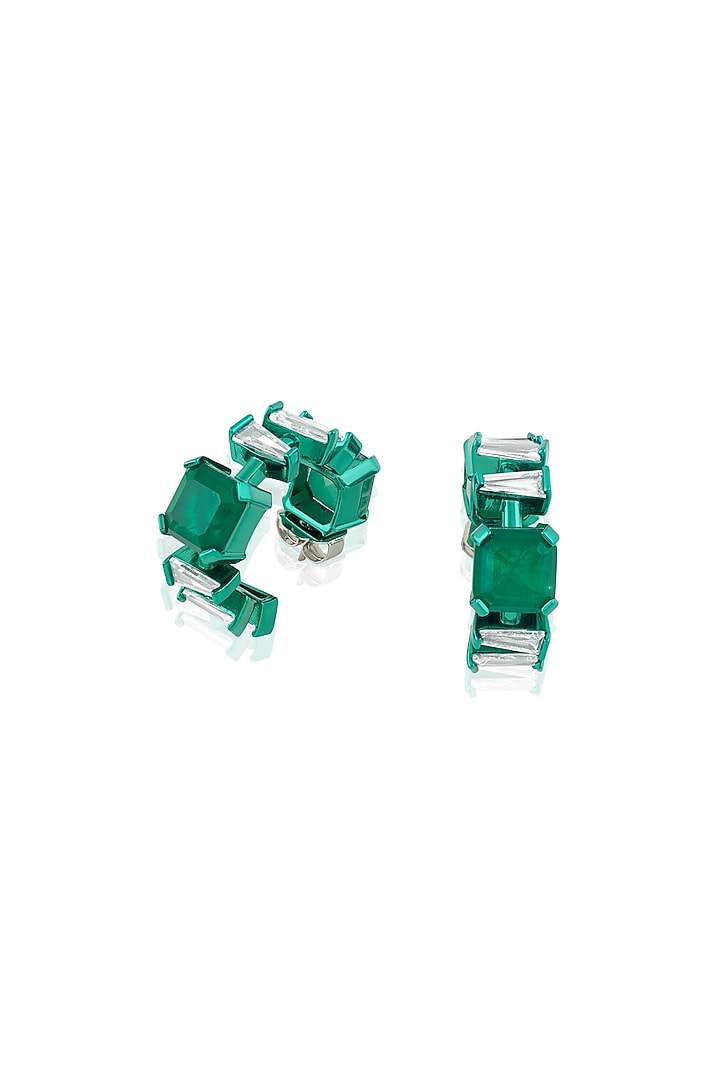 Green Finish Emerald Gemstone Hoop Earrings by Isharya at Pernia's Pop Up Shop