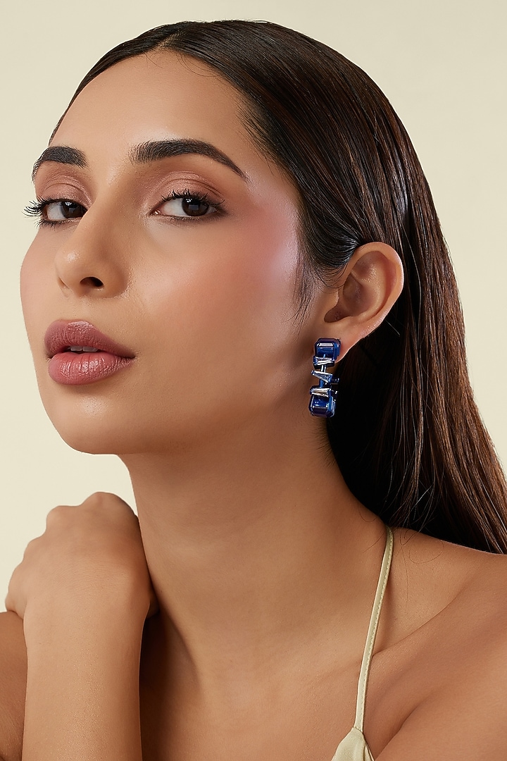 Blue Finish Sapphire Gemstone Hoop Earrings by Isharya at Pernia's Pop Up Shop