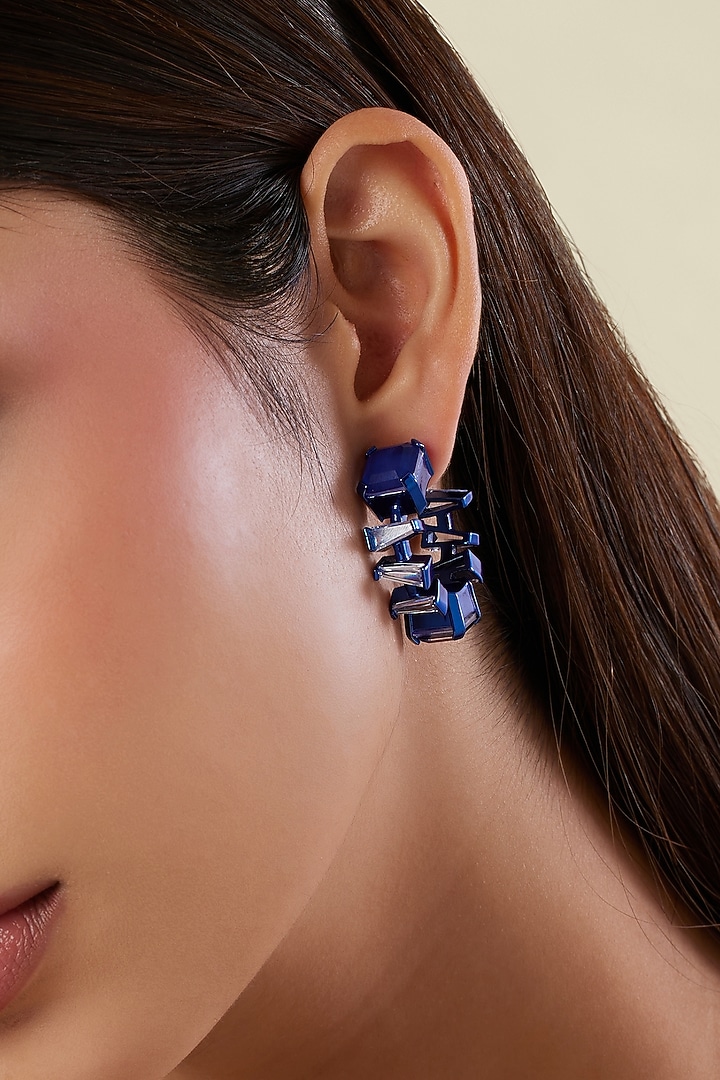 Blue Finish Sapphire Gemstone Hoop Earrings by Isharya at Pernia's Pop Up Shop