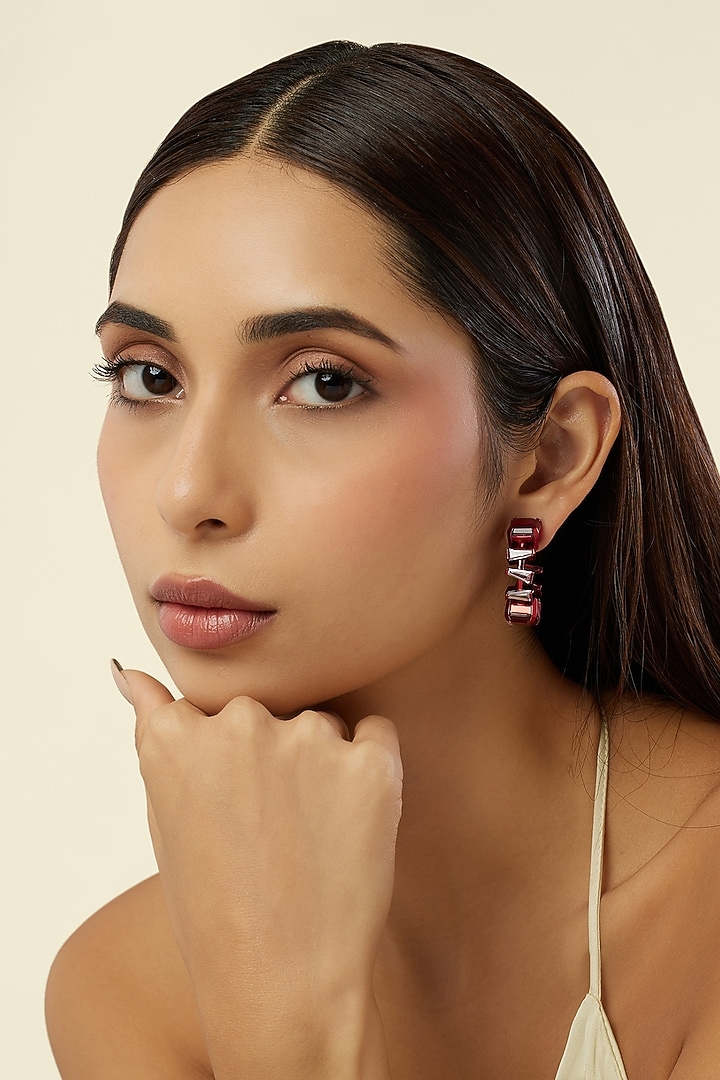 Red Finish Ruby Gemstone Hoop Earrings by Isharya at Pernia's Pop Up Shop