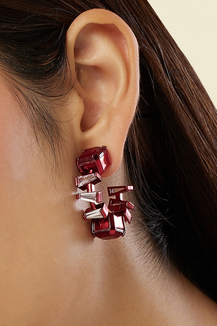 Red Finish Ruby Gemstone Hoop Earrings by Isharya at Pernia's Pop Up Shop