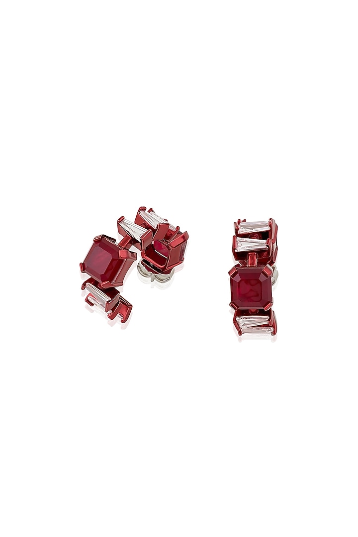 Red Finish Ruby Gemstone Hoop Earrings by Isharya at Pernia's Pop Up Shop