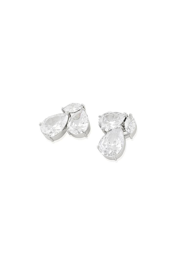 White Rhodium Finish Diamante Stud Earrings by Isharya at Pernia's Pop Up Shop