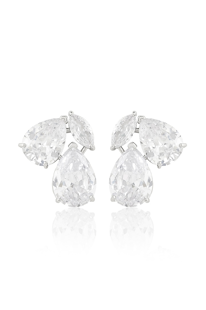 White Rhodium Finish Diamante Stud Earrings by Isharya at Pernia's Pop Up Shop