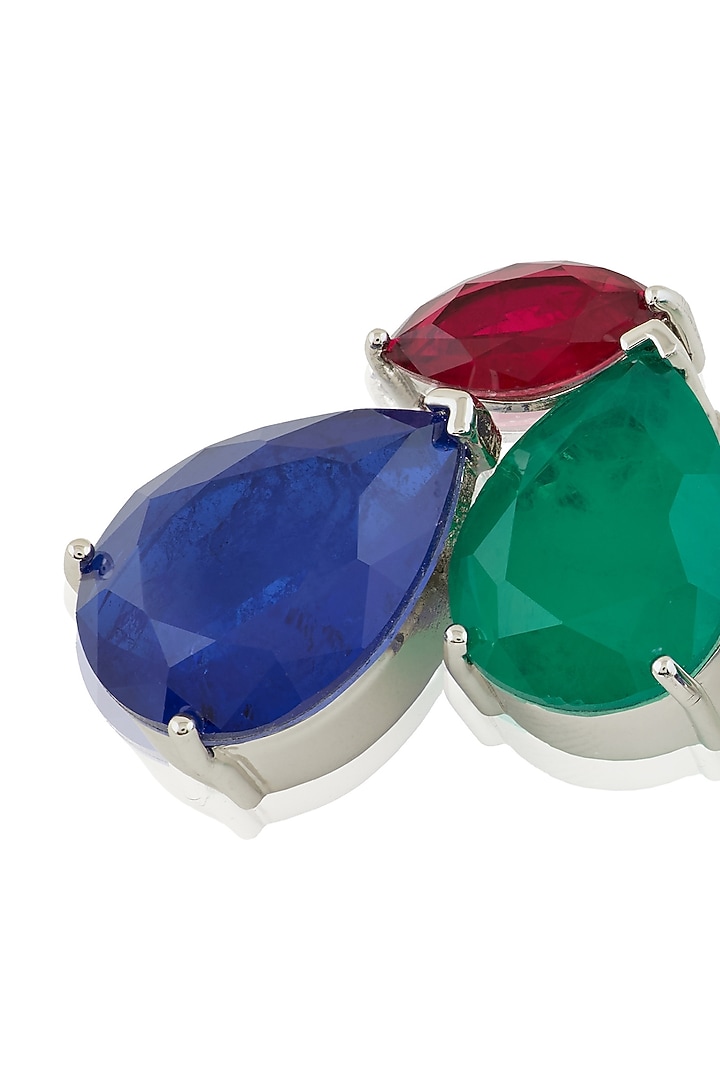 White Rhodium Finish Multi-Colored Gemstone Stud Earrings by Isharya at Pernia's Pop Up Shop
