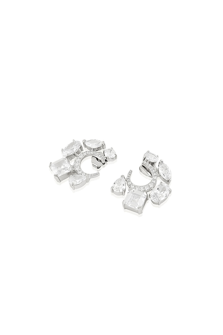 White Rhodium Finish Diamante Stud Earrings by Isharya at Pernia's Pop Up Shop