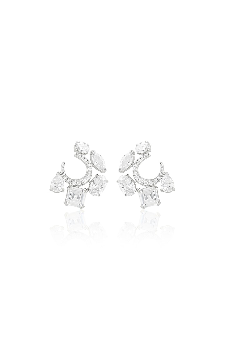 White Rhodium Finish Diamante Stud Earrings by Isharya at Pernia's Pop Up Shop