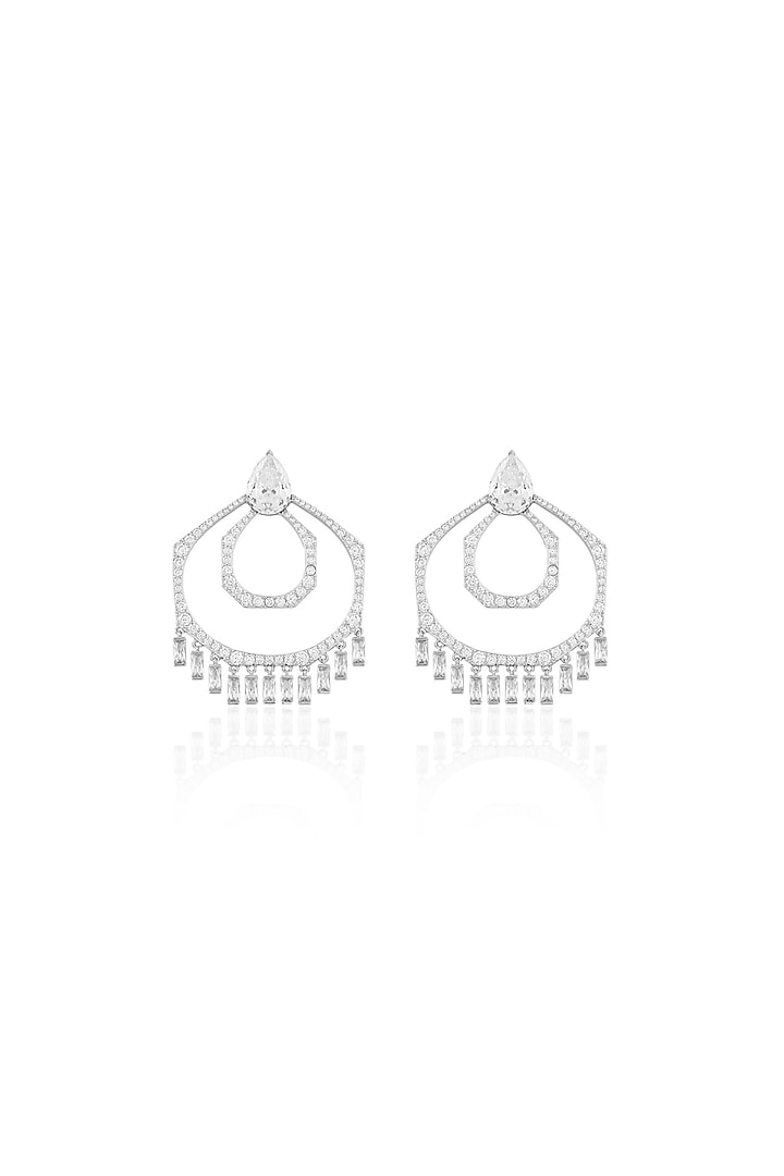 White Rhodium Finish Diamante Chandbali Earrings by Isharya at Pernia's Pop Up Shop