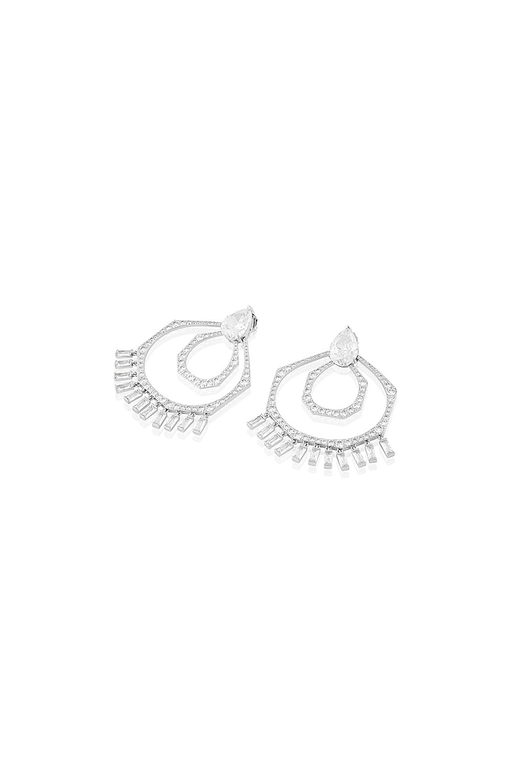 White Rhodium Finish Diamante Chandbali Earrings by Isharya at Pernia's Pop Up Shop