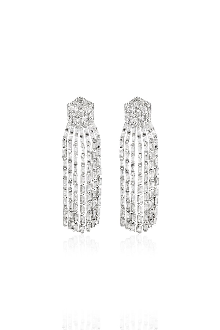 White Rhodium Finish Diamante Dangler Earrings by Isharya at Pernia's Pop Up Shop